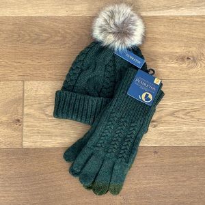 Pendleton | New with tags | Olive | Matching Wool Hat with Pompom, Tech Gloves